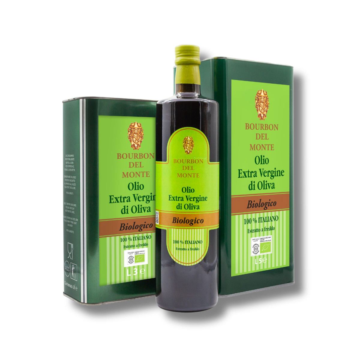 Bottiglia di Olio Bourbon del Monte Biologico del Frantoio Vabro