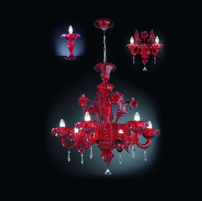 Lampadario rosso veneziano in vetro di Murano da Alvise Giustinian