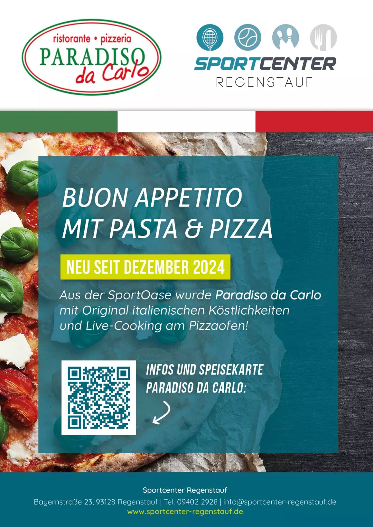 Insegna di Pizzeria Paradiso da Carlo presso lo Sportcenter Regenstauf