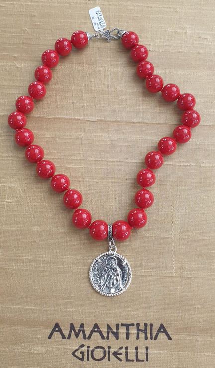 Collana pasta corallo mit San-Francesco-di-Paola-Münze AMANTHIA GIOIELLI
