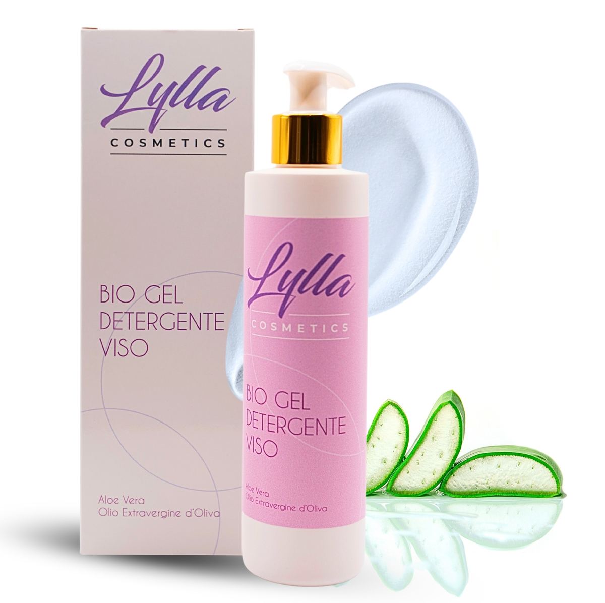 Bio gel detergente viso con aloe e olio EVO biologico Lylla Cosmetics