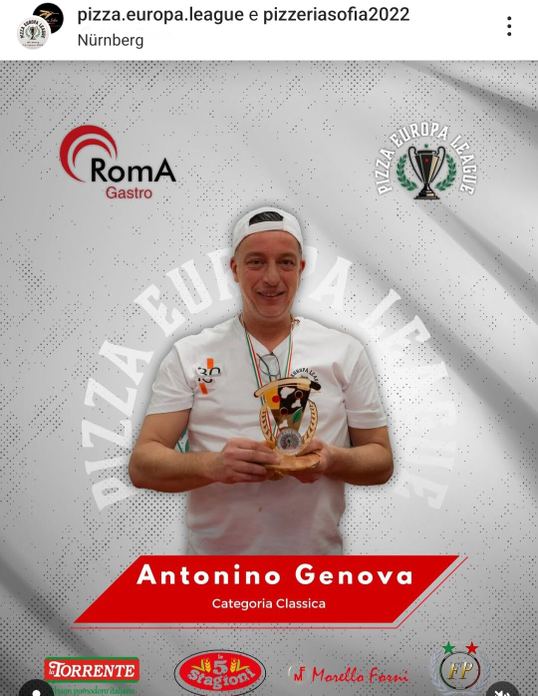 Riconoscimento secondo posto finale europea a squadre Pizzeria Sofia
