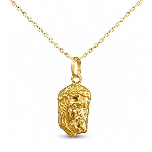 Oval-link necklace with Volto Gesù (Face of Jesus) pendant in 18kt yellow gold by Gioielleria Guerriero
