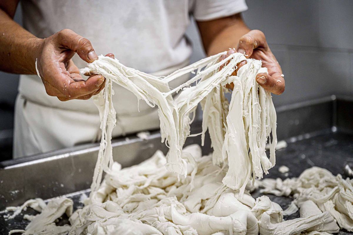 Lavorazione artigianale della burrata presso LA GOLOSA DI PUGLIA