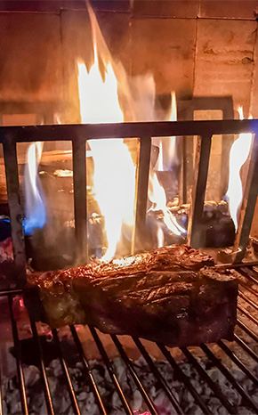 Costata di Sorana (rib steak) cooked over embers at Ristorante Tre Fonti