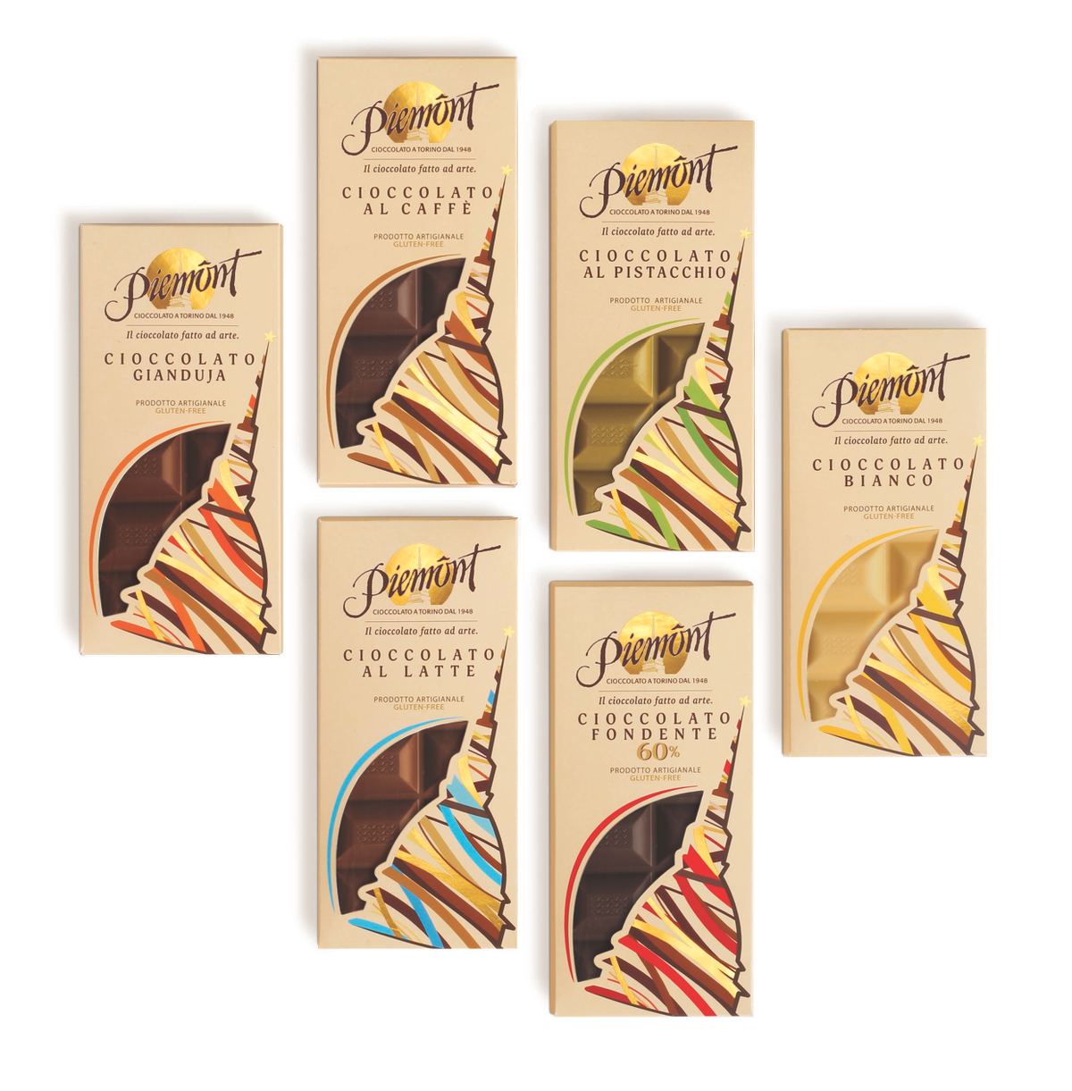 Tavolette di cioccolato artigianale Piemont Cioccolato dal 1948 nelle diverse varietà
