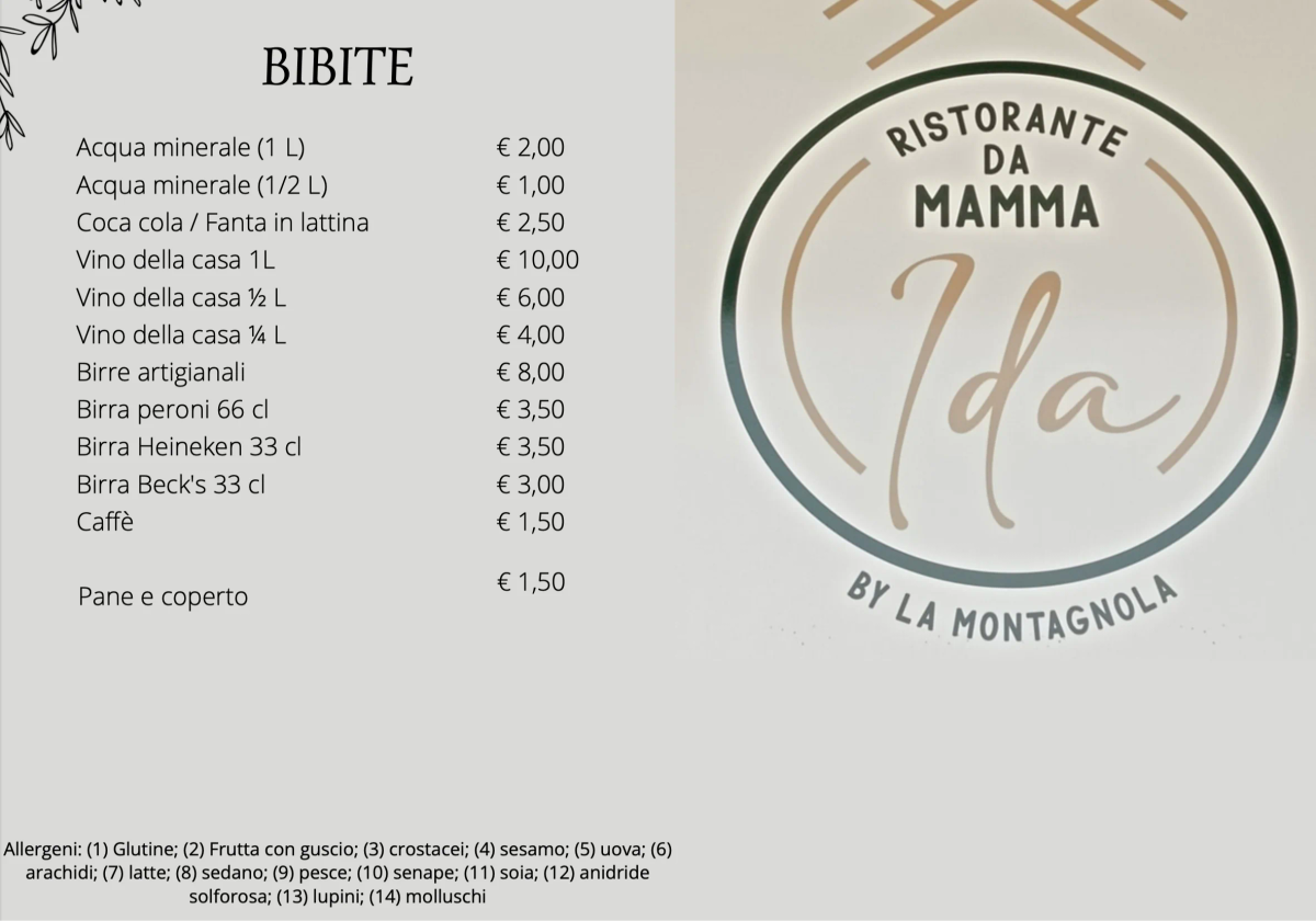 Menu del Ristorante Da Mamma Ida